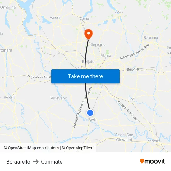 Borgarello to Carimate map