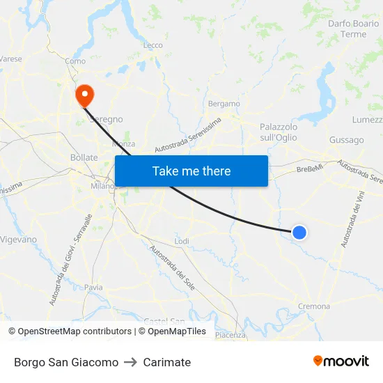 Borgo San Giacomo to Carimate map