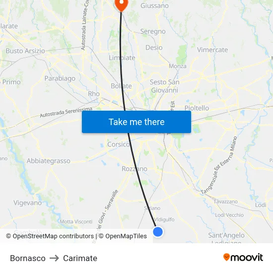 Bornasco to Carimate map