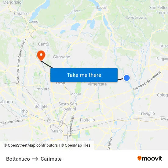 Bottanuco to Carimate map