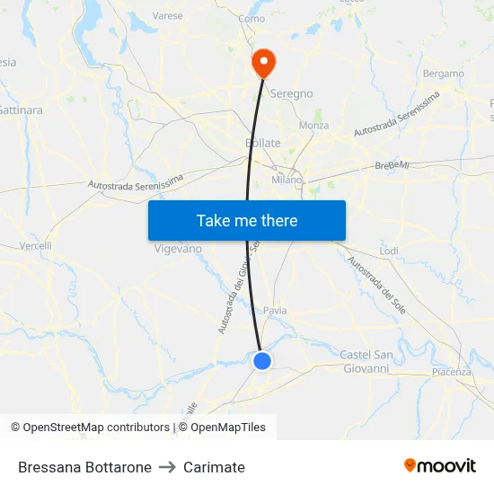 Bressana Bottarone to Carimate map