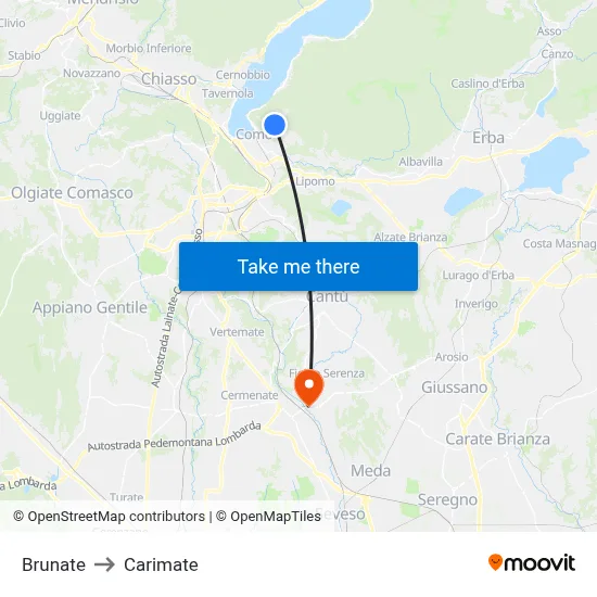 Brunate to Carimate map
