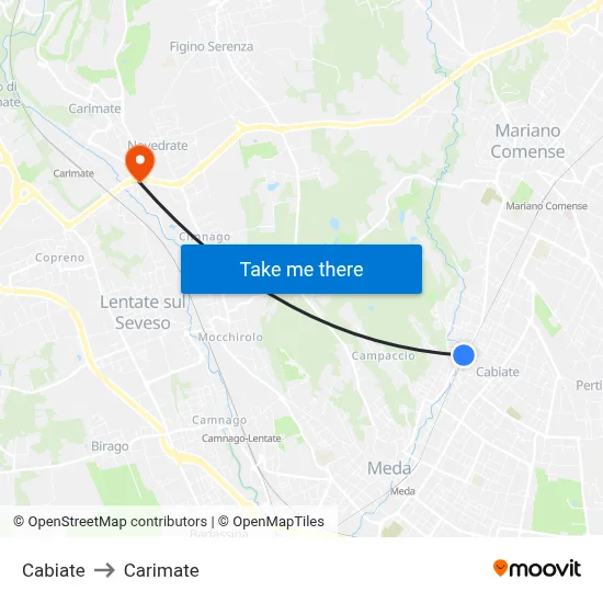 Cabiate to Carimate map