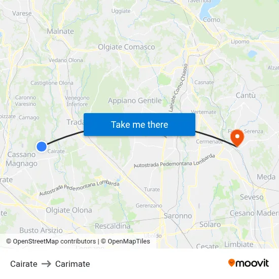 Cairate to Carimate map