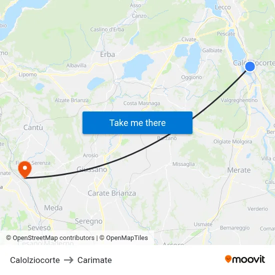 Calolziocorte to Carimate map
