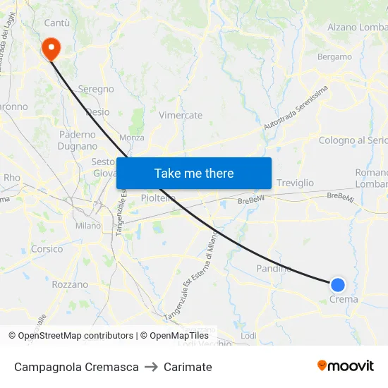 Campagnola Cremasca to Carimate map