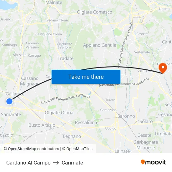 Cardano al Campo to Carimate map