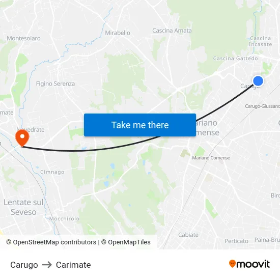 Carugo to Carimate map
