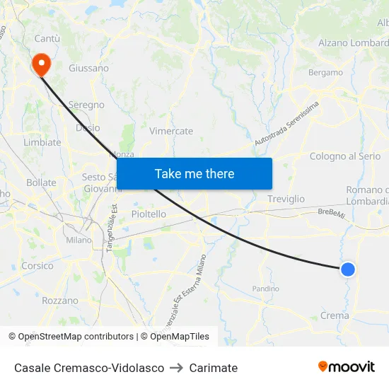 Casale Cremasco-Vidolasco to Carimate map