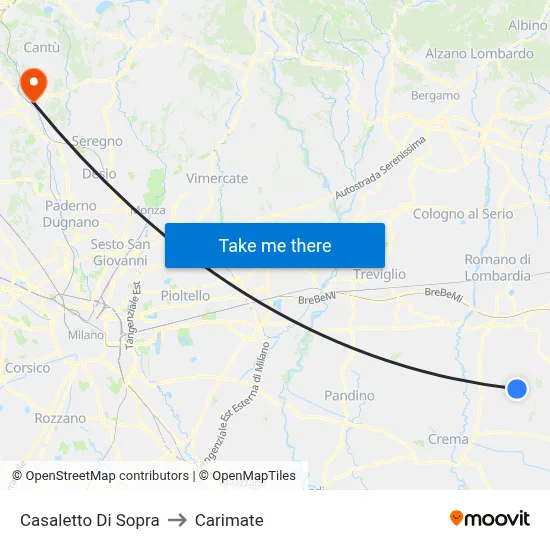 Casaletto di Sopra to Carimate map