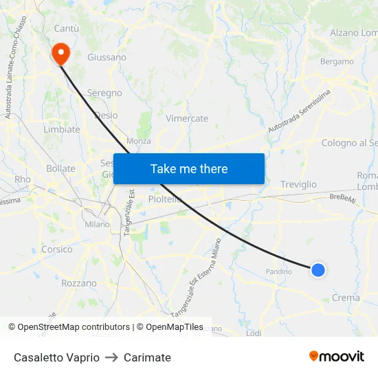 Casaletto Vaprio to Carimate map