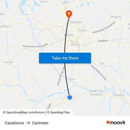 Casatisma to Carimate map