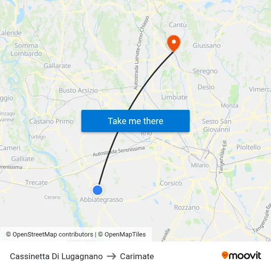Cassinetta Di Lugagnano to Carimate map