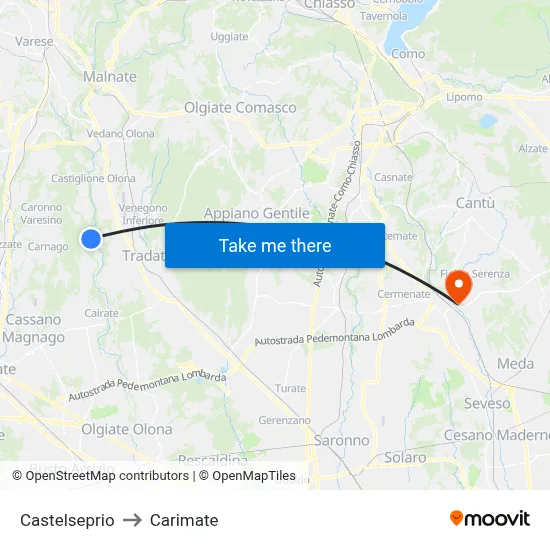 Castelseprio to Carimate map