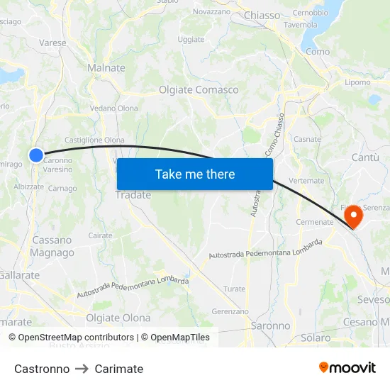 Castronno to Carimate map