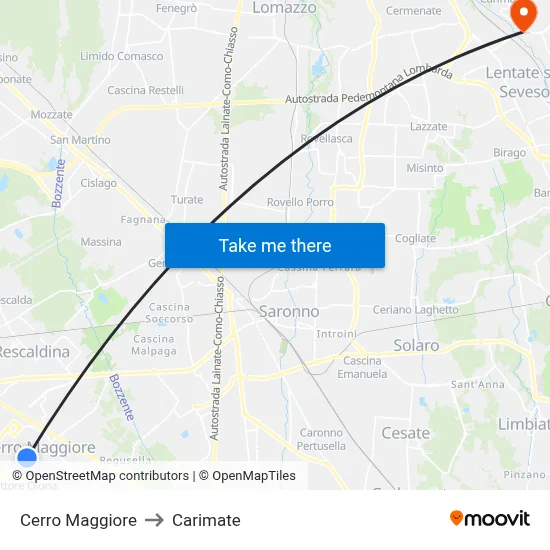 Cerro Maggiore to Carimate map