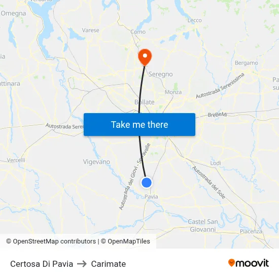 Certosa Di Pavia to Carimate map