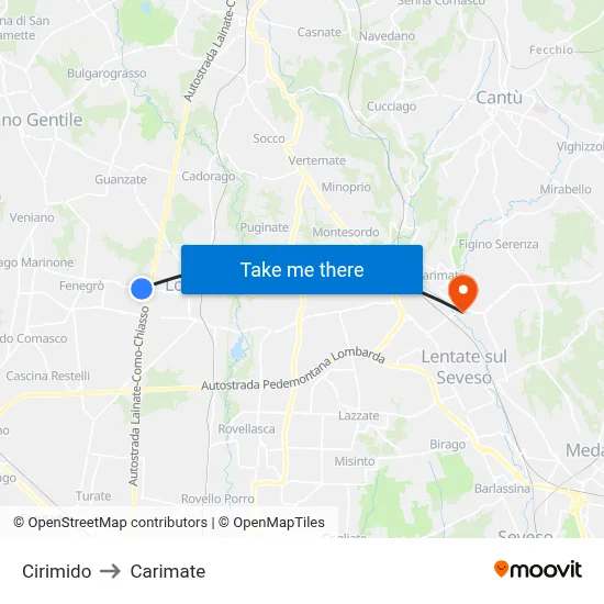 Cirimido to Carimate map