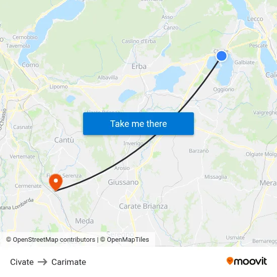 Civate to Carimate map