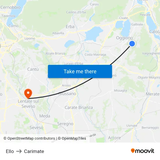 Ello to Carimate map