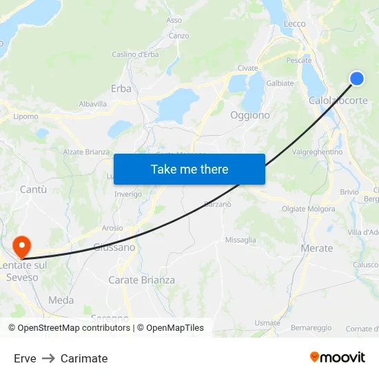 Erve to Carimate map
