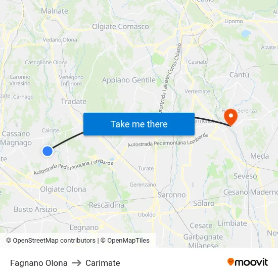 Fagnano Olona to Carimate map
