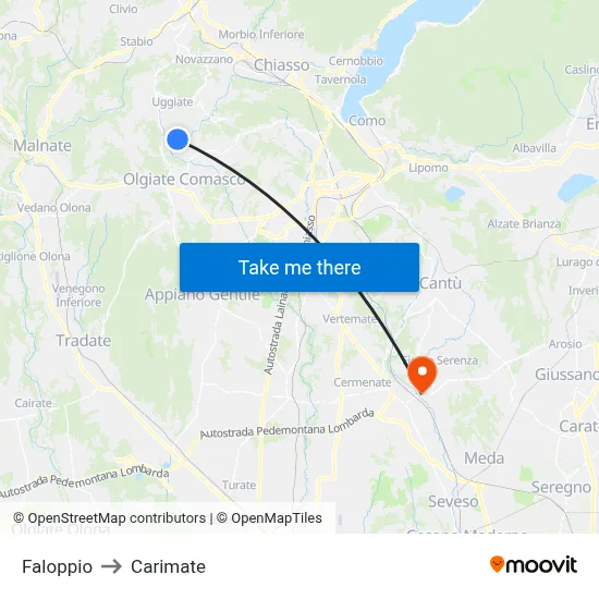 Faloppio to Carimate map