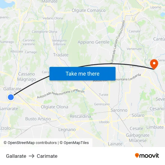 Gallarate to Carimate map