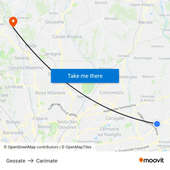 Gessate to Carimate map
