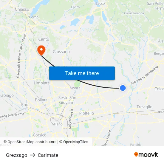 Grezzago to Carimate map
