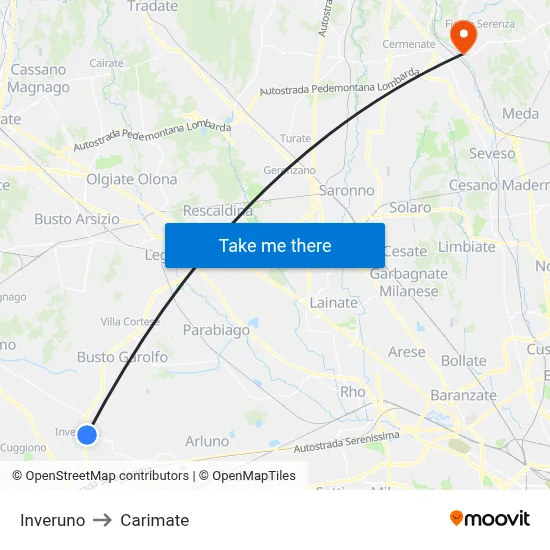 Inveruno to Carimate map