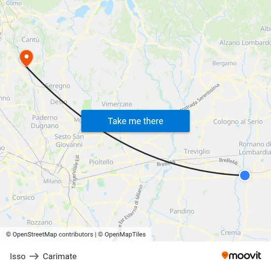 Isso to Carimate map