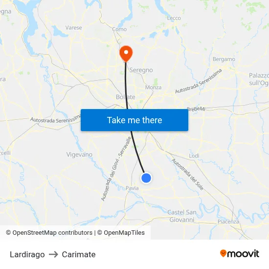 Lardirago to Carimate map
