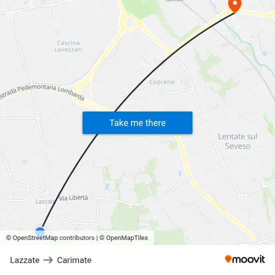 Lazzate to Carimate map