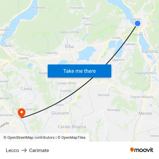 Lecco to Carimate map