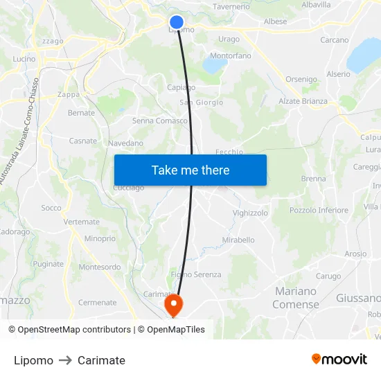 Lipomo to Carimate map