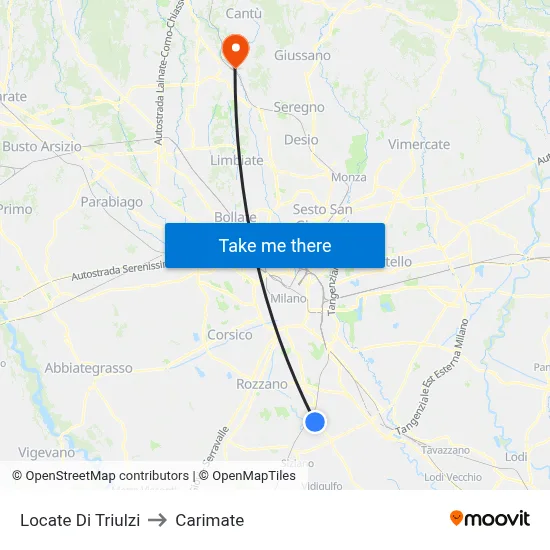 Locate di Triulzi to Carimate map