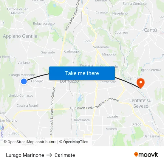 Lurago Marinone to Carimate map