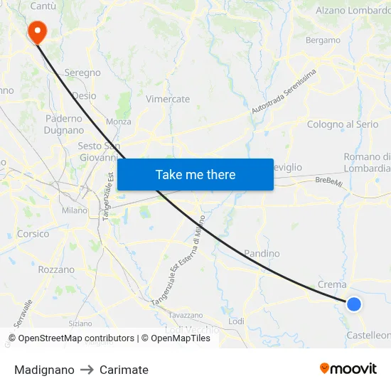 Madignano to Carimate map