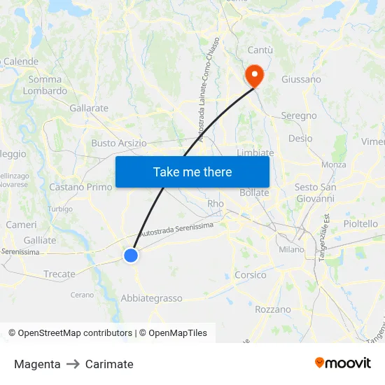 Magenta to Carimate map
