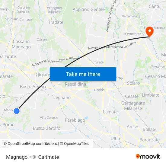 Magnago to Carimate map