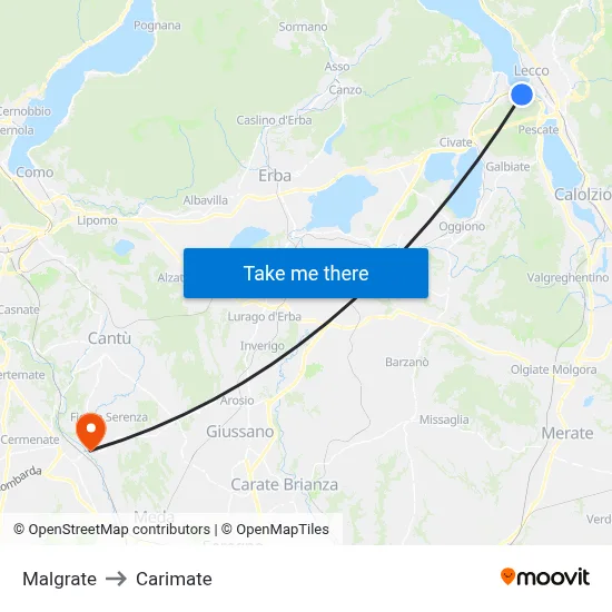 Malgrate to Carimate map