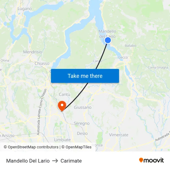 Mandello Del Lario to Carimate map