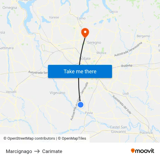 Marcignago to Carimate map