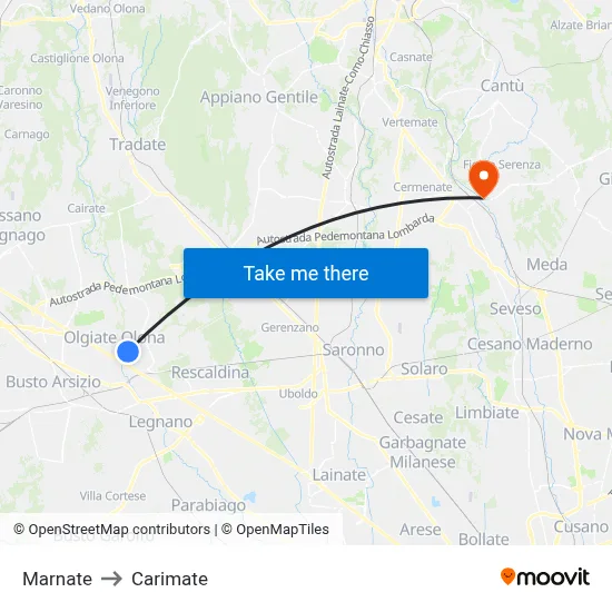 Marnate to Carimate map