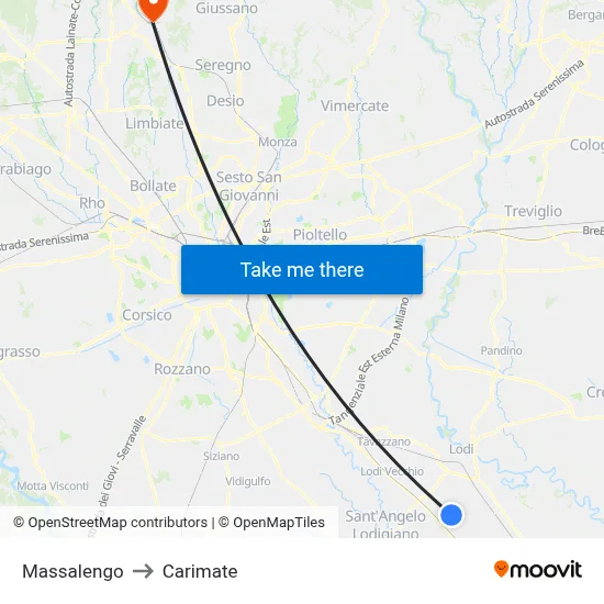 Massalengo to Carimate map