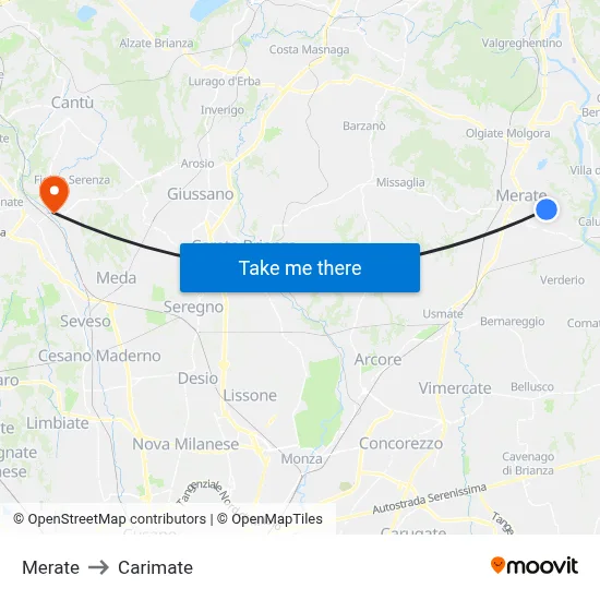 Merate to Carimate map