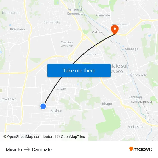 Misinto to Carimate map