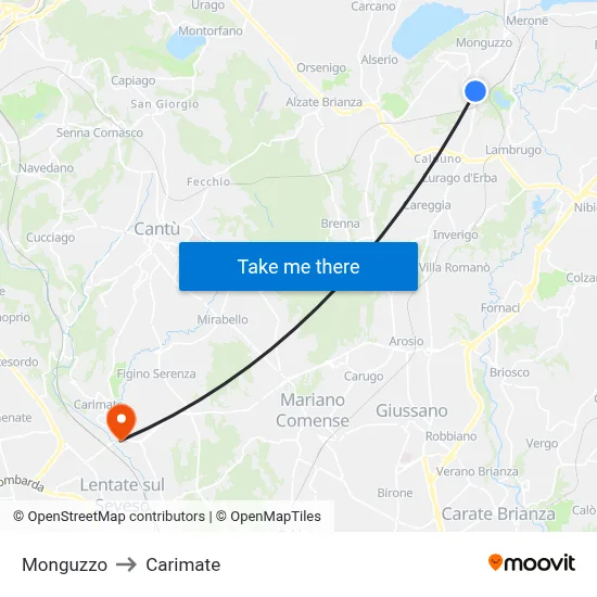 Monguzzo to Carimate map
