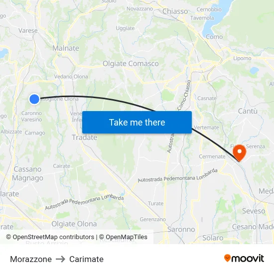 Morazzone to Carimate map